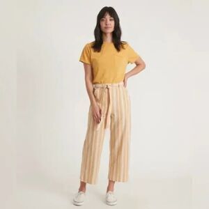 Marine Layer Frankie Wide Leg Pants Yellow Gold Stripe Hemp Beachy Size Large